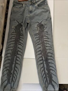 Pleasures  Graphic  Men’s  light -washed Jeans Black Centipede Streetwear size28
